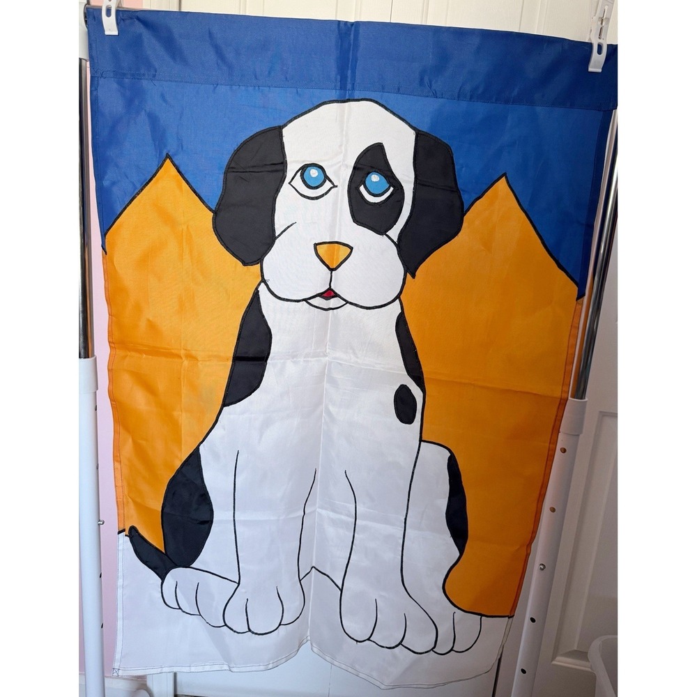 Garden Flag With A Black & White Dog. 27" W By 39" L